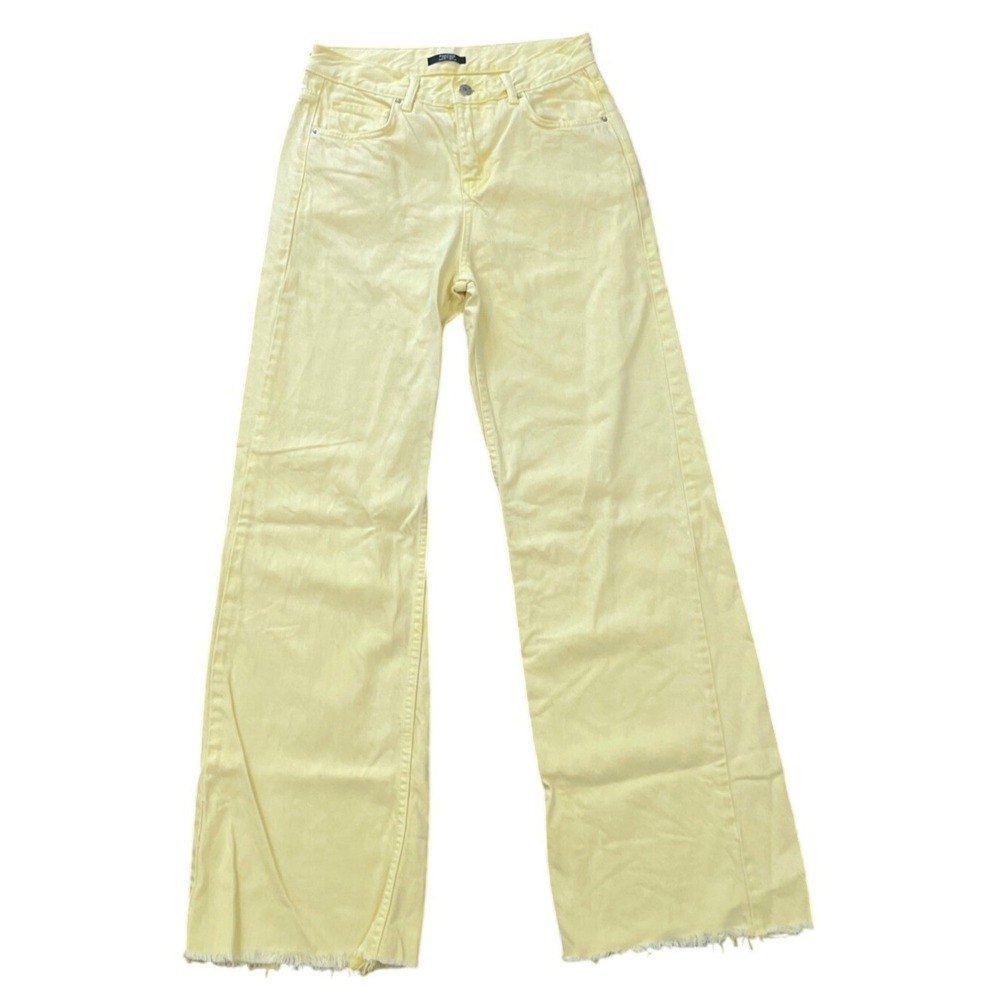 Parfois Womens Boho Brunch Pale Yellow Wide Leg Denim Jeans Raw Hem Size M